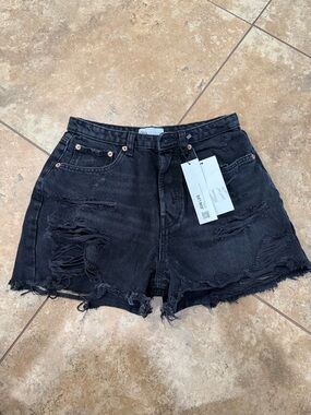 Zara Black Distressed High-Rise Denim Shorts
